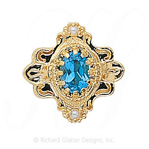 GS345 BT/PL - 14 Karat Gold Slide with Blue Topaz center and Pearl accents 